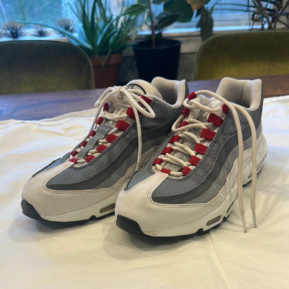 Nike AirMax Gray and Red Chunky Sneakers with Retro Design